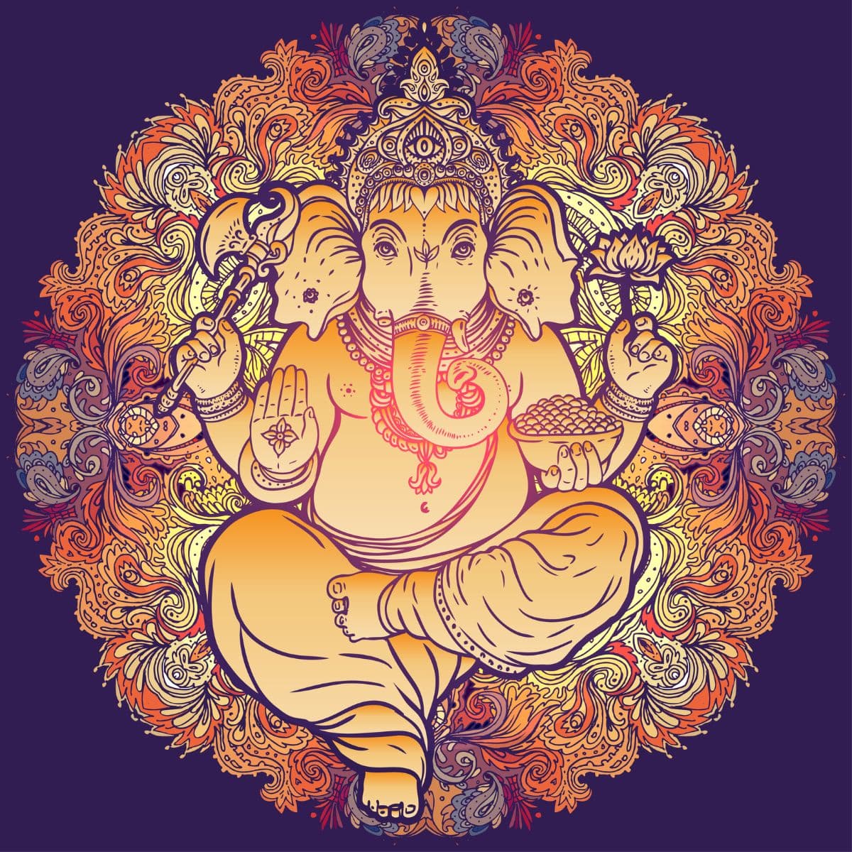 Ganesha Floral Decor Wallpaper Mural pattern detail