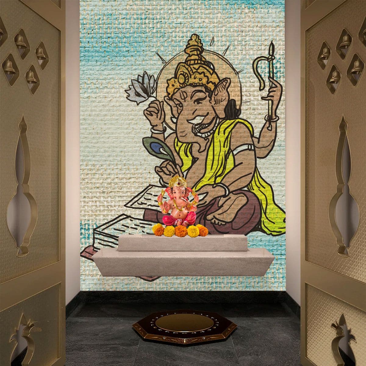Ganesha ji Writing Mahabharat Wallpaper shown in a room