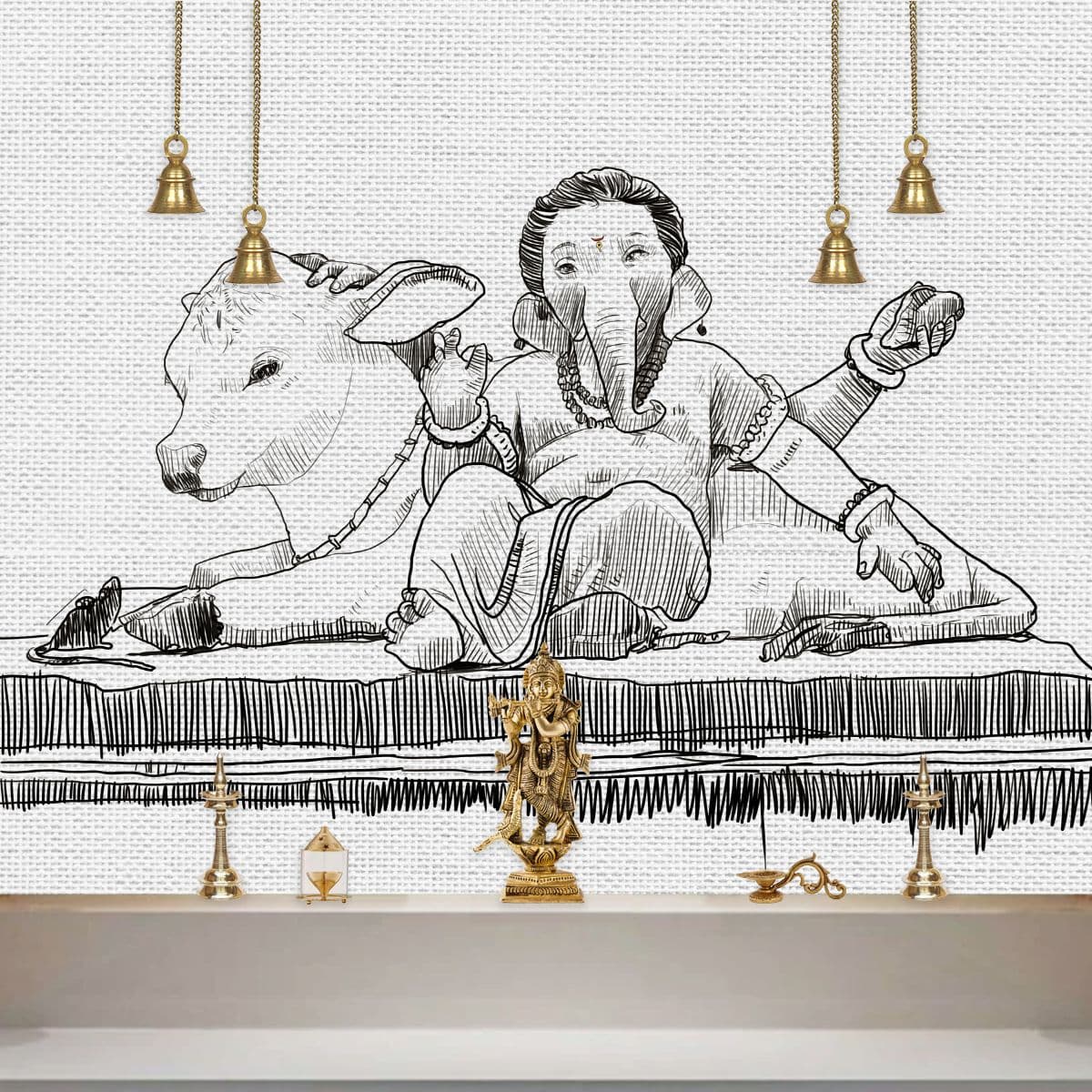 Ganesha Sketch Art Wallpaper Mural shown in a room