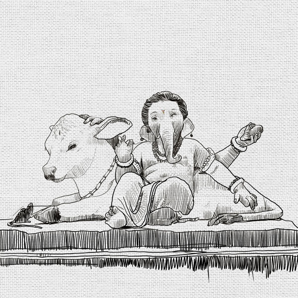 Ganesha Sketch Art Wallpaper Mural pattern detail