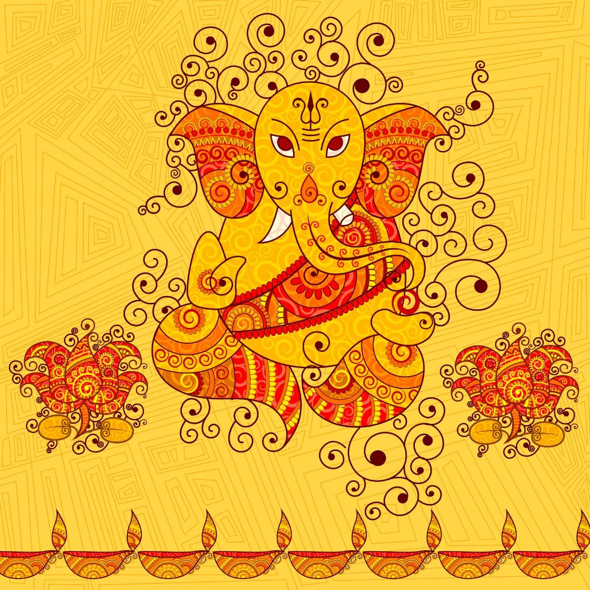 Ganesha Wallpaper in Indian Art Style pattern detail