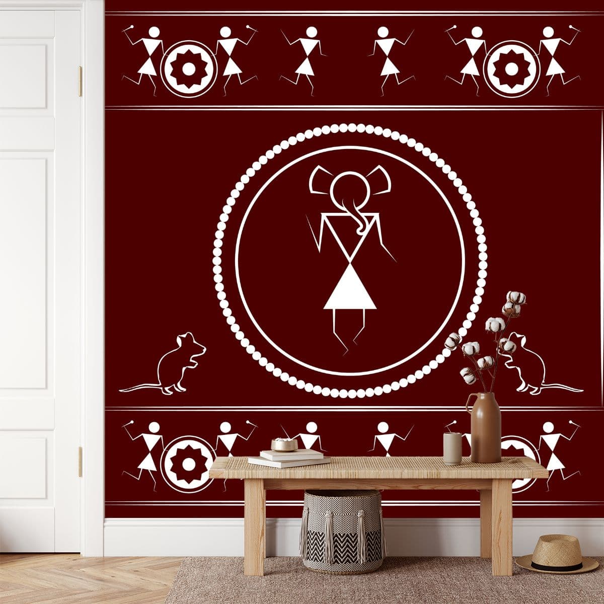 Ganesha Warli Art Mural Wallpaper for Wall shown in a room