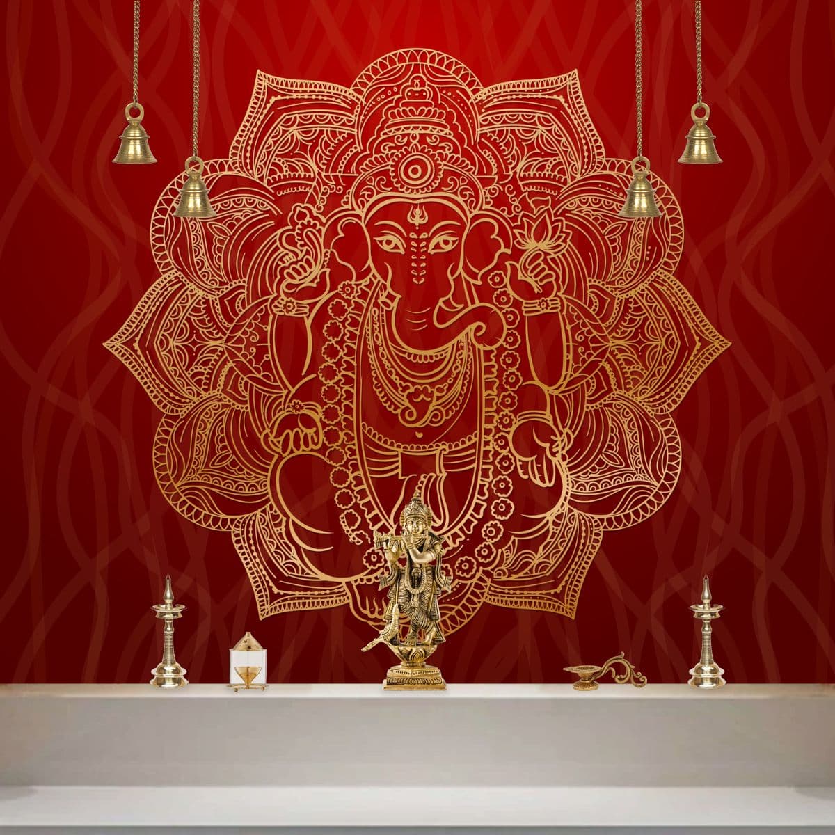Mandala Art Ganesha Wallpaper Mural for Home shown in a room