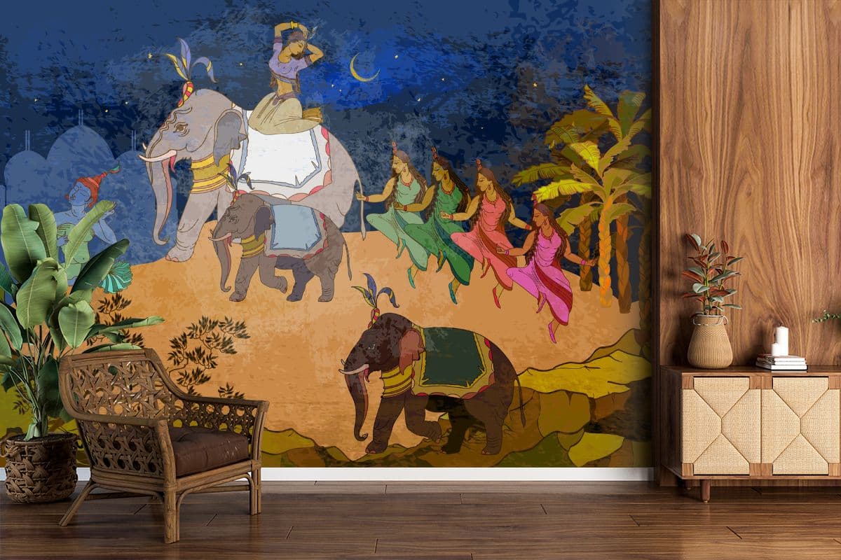 Heera Mandi Thai Art Style Wallpaper Mural shown in a room