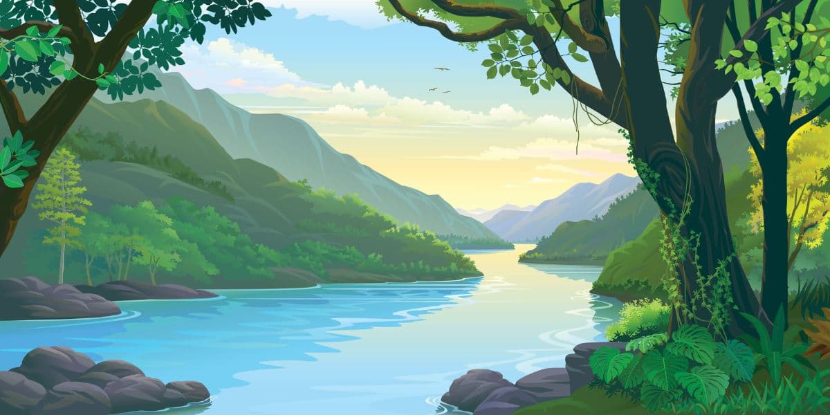 Tranquil River Landscape Wallpaper Mural pattern detail