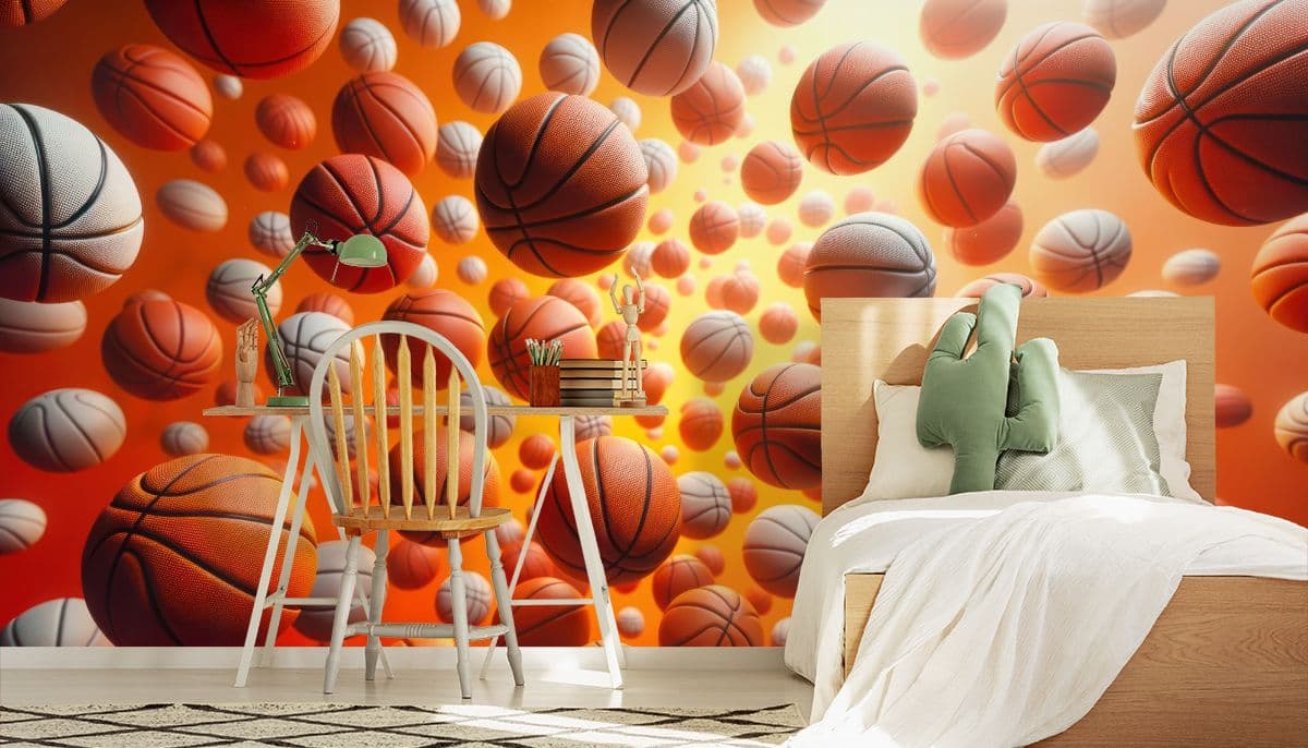 Basketball Theme Wallpaper Mural shown in a room