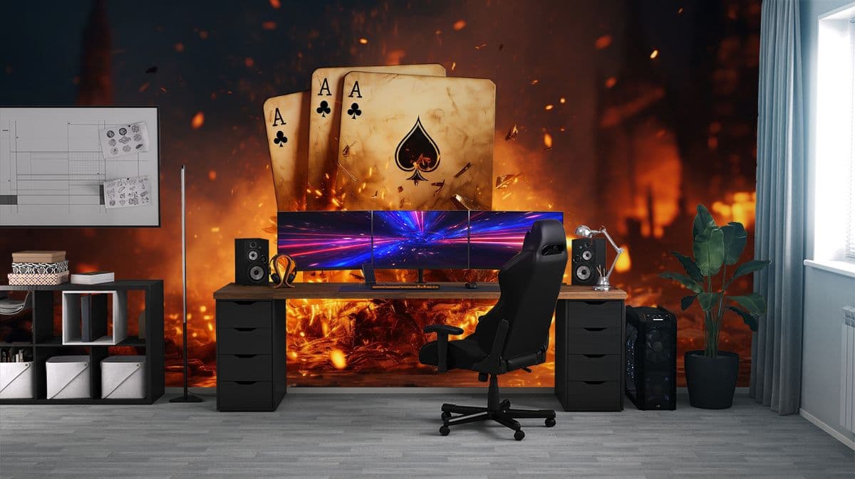 Blazing Ace Showdown Gaming Wallpaper Mural shown in a room