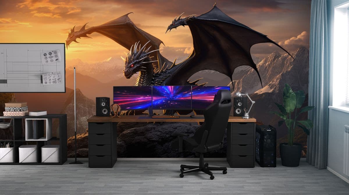 Dragon Lover, Wallpaper for Gamers Room shown in a room