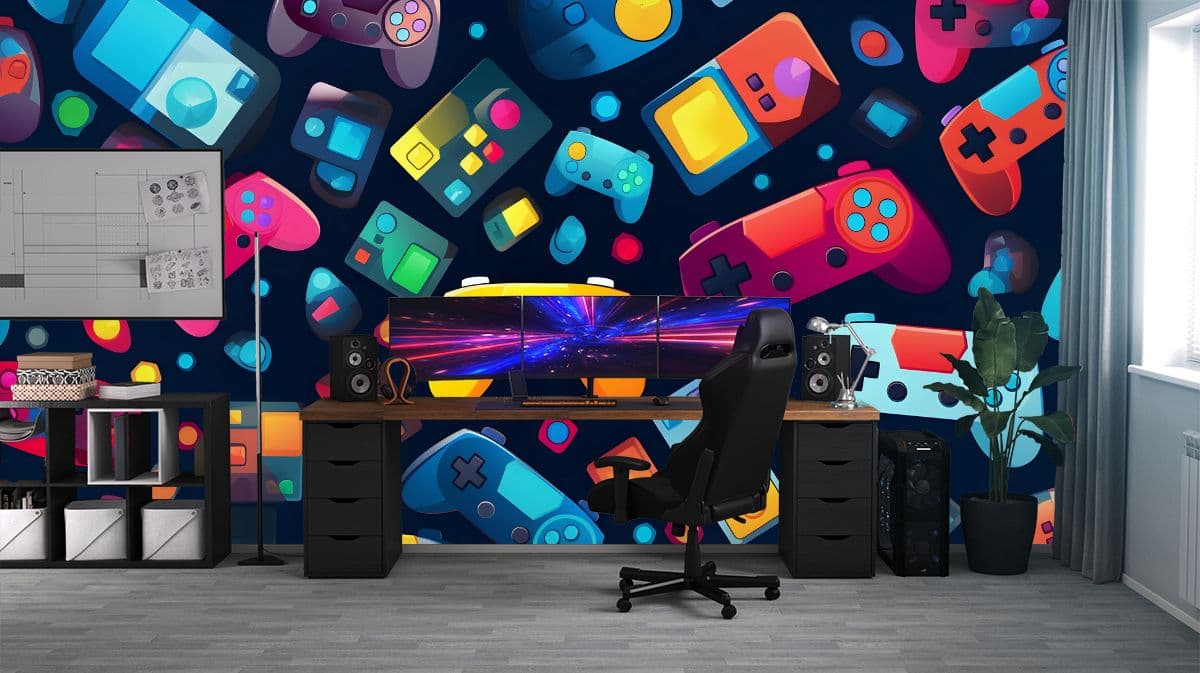 Gaming Console Pattern Wallpaper for Wall shown in a room