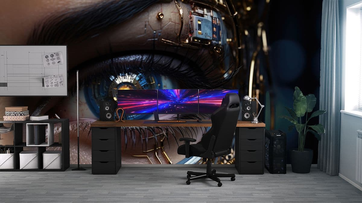 Humanoid Robots Eye Wallpaper Mural shown in a room