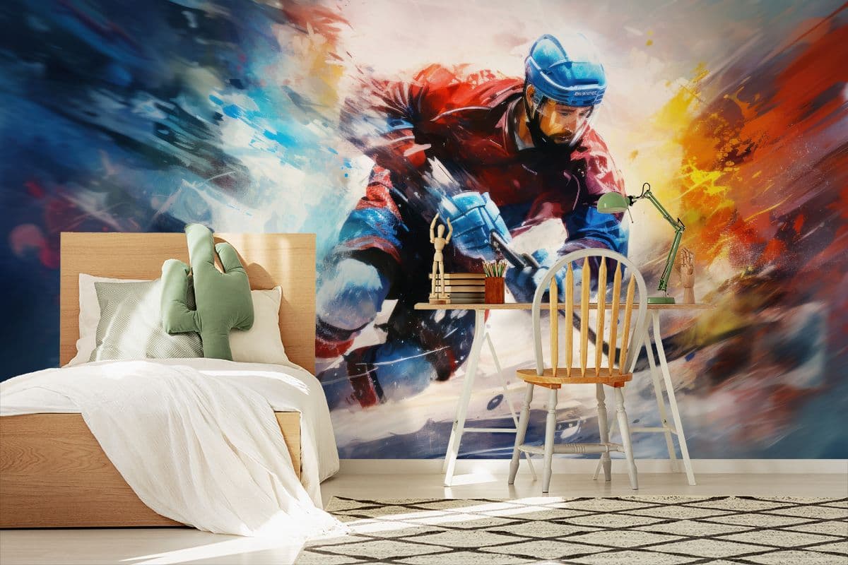 Ice Hockey Player Artistic Wallpaper for Wall shown in a room