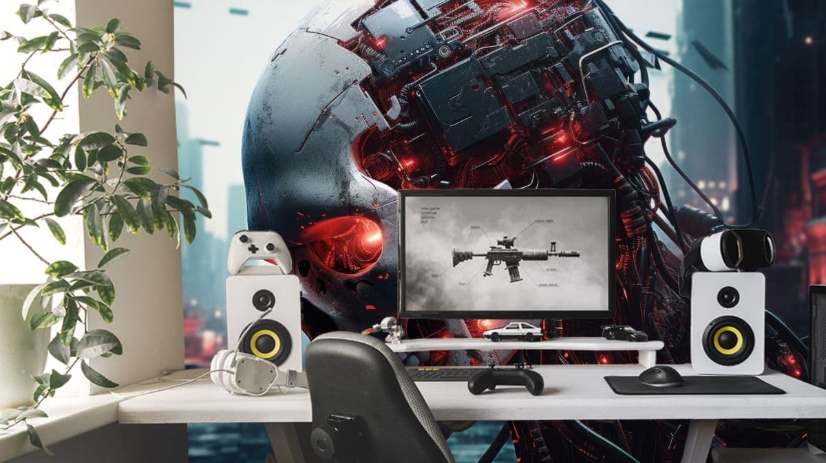 Robotic Skull with Circuitry Wallpaper Mural shown in a room