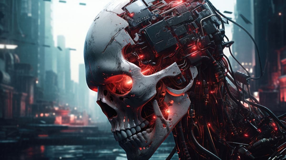 Robotic Skull with Circuitry Wallpaper Mural pattern detail