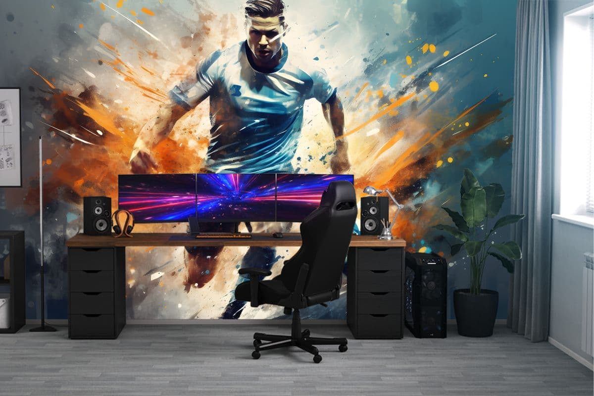 Soccer Intensity Mural Wallpaper shown in a room