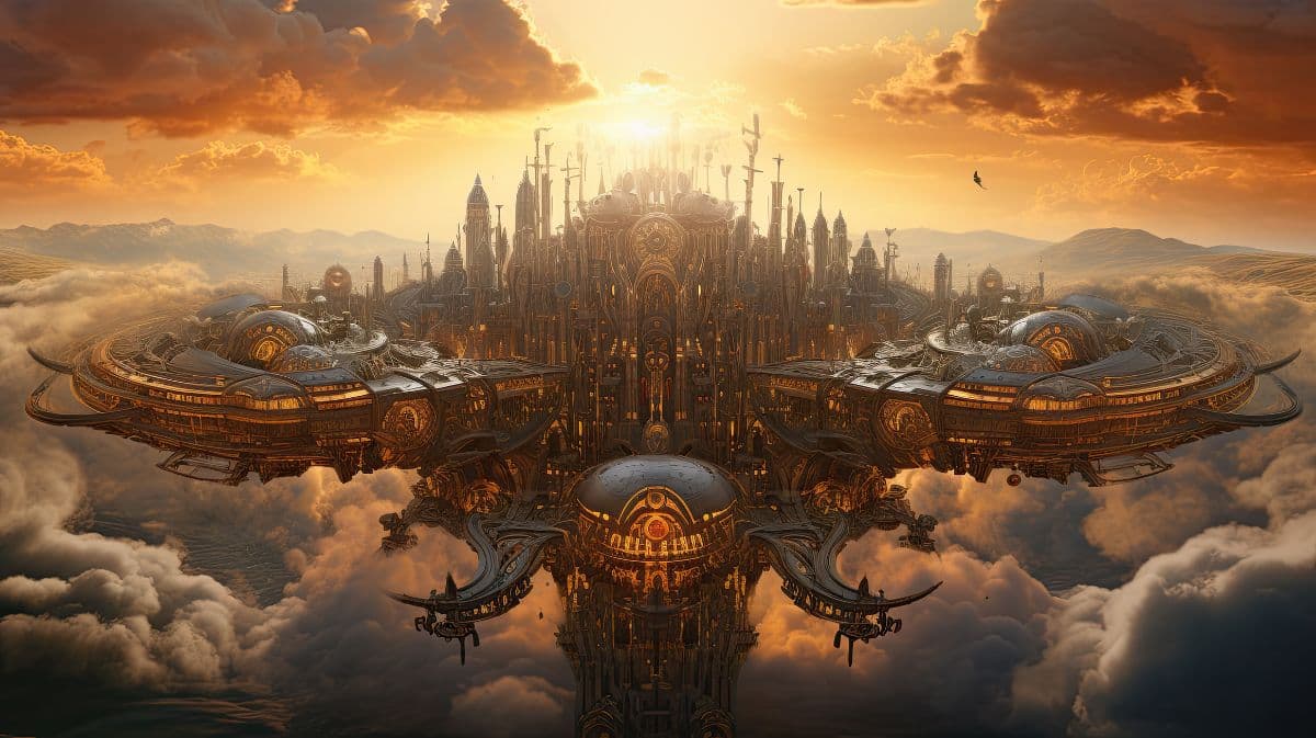Steampunk City Gaming Wallpaper pattern detail