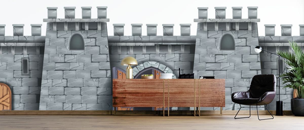 The Castle Gates 3D Effect Wallpaper shown in a room