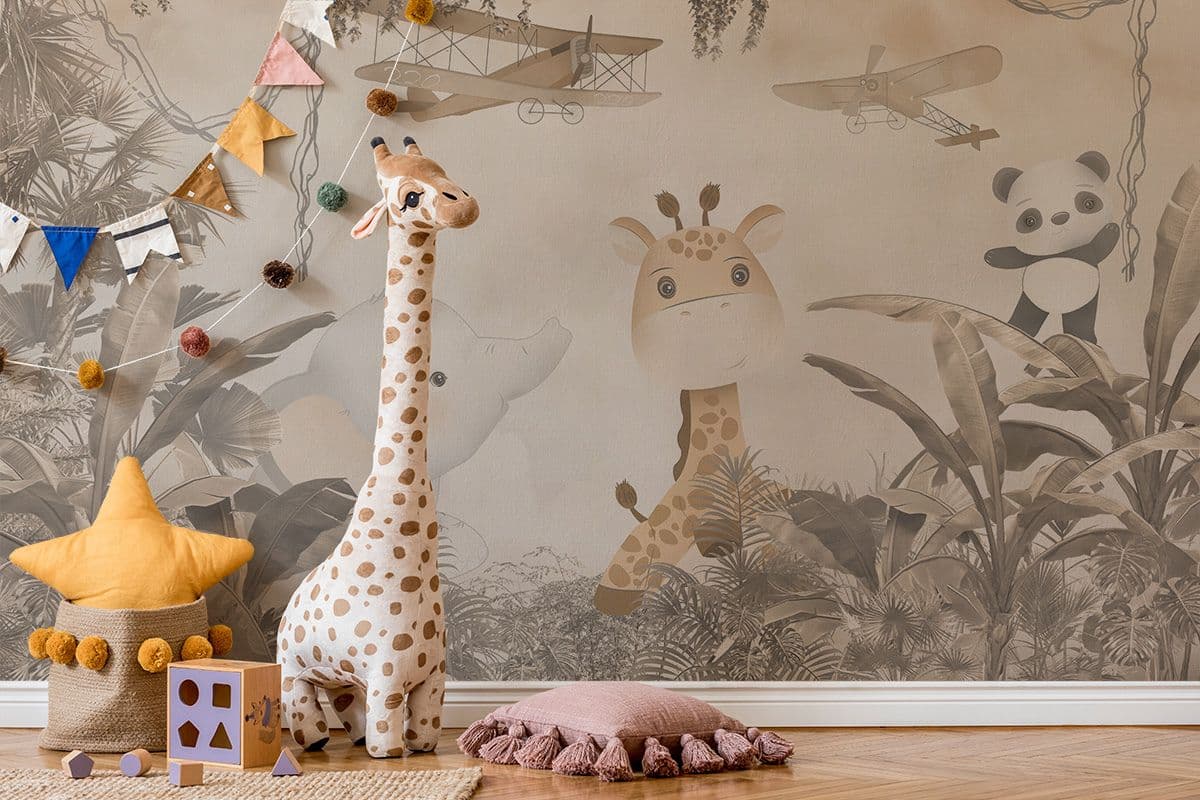 Jungle Jungle Baat Chali Hai, Jungle Buddies Mural Kids Wallpaper shown in a room