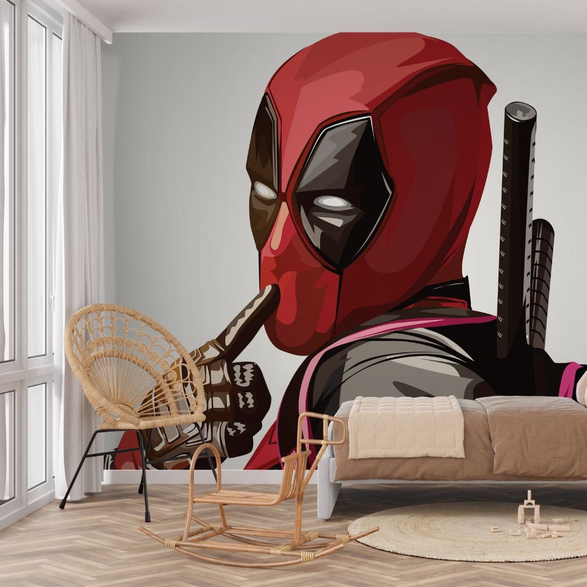 Deadpool Funny Pose Wallpaper for Wall shown in a room