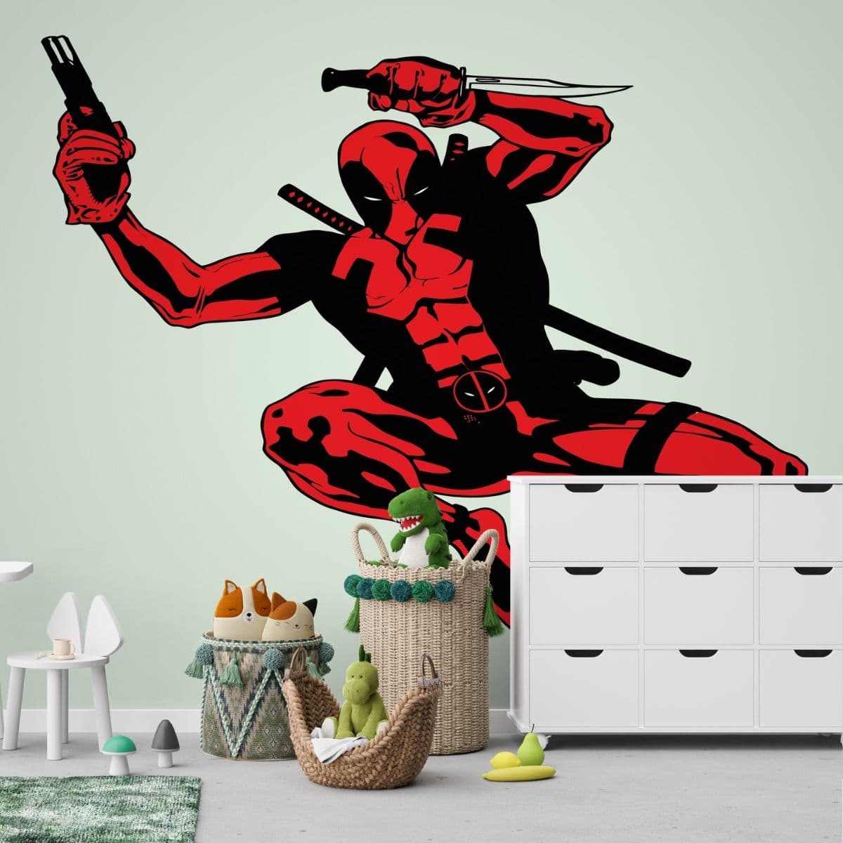 Deadpool in Action Wallpaper for Wall shown in a room