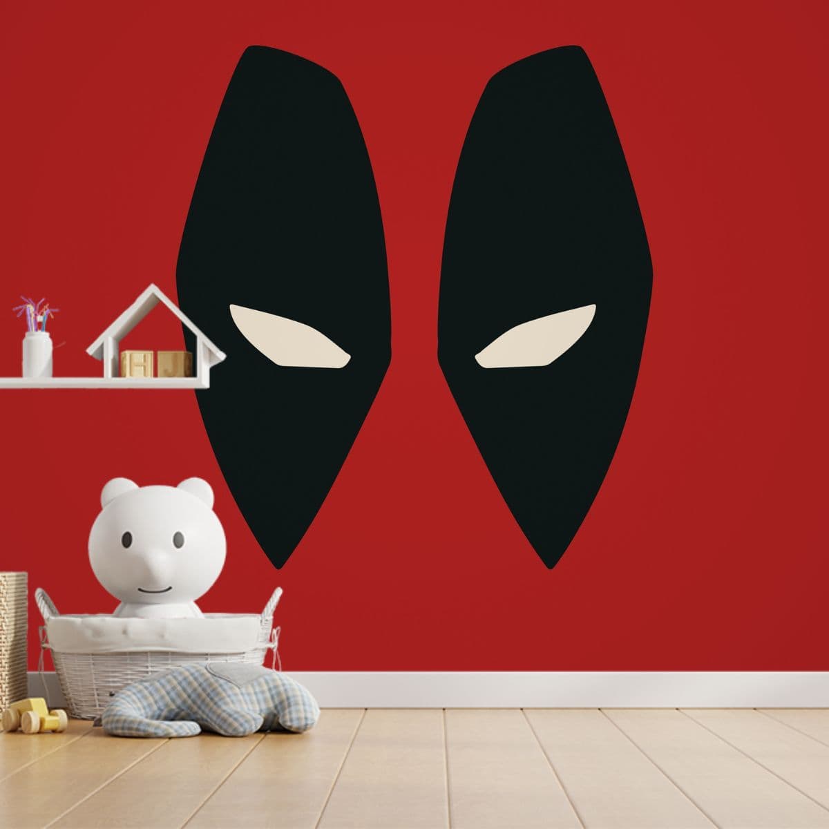 Deadpool Scary Eyes Wallpaper for Wall shown in a room