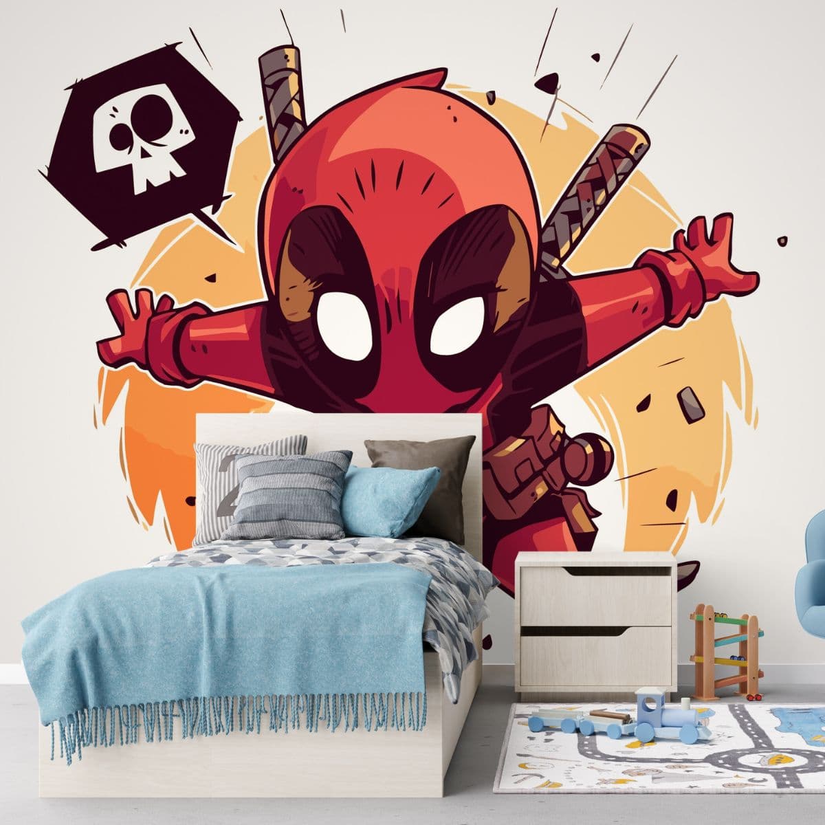Superhero Deadpool Wallpaper Mural shown in a room