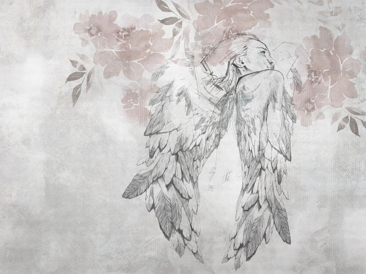Angel Wings Floral Abstract Wallpaper Mural pattern detail