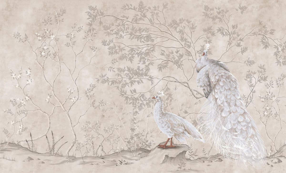 Celestial Peacock Serenity Wallpaper Mural pattern detail