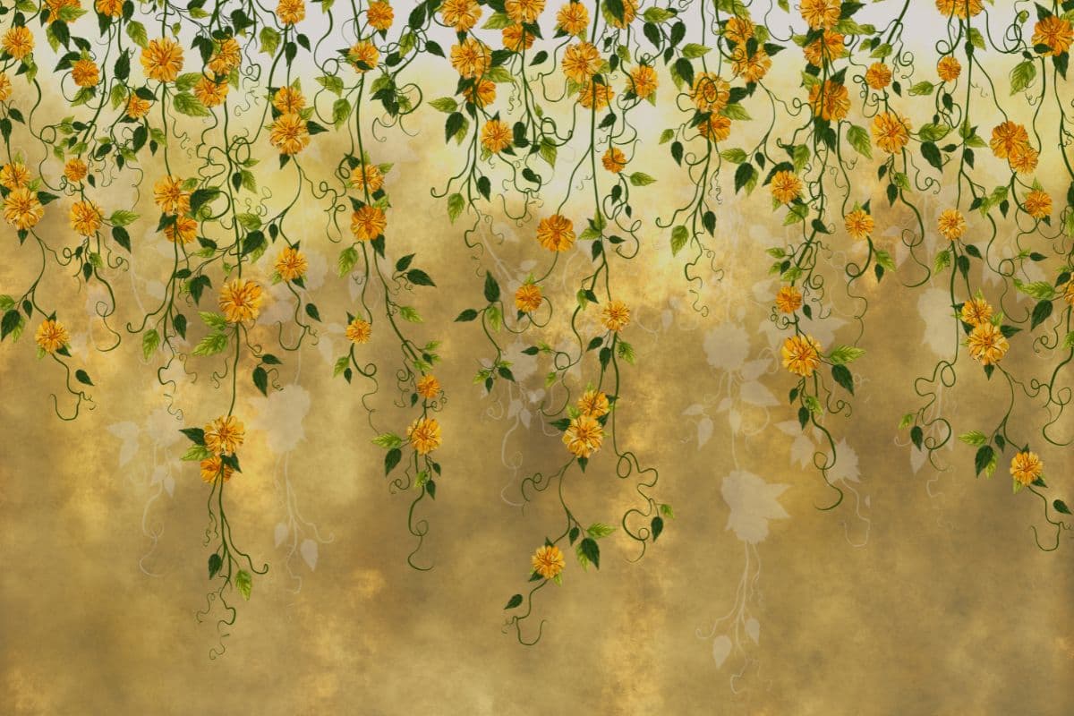 Golden Camellia Elegance Wallpaper for Wall pattern detail