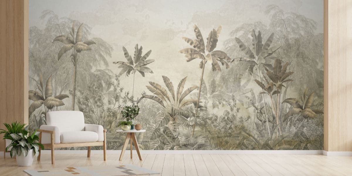 Jungle Sukoon, Enchanted Mist Forest Wallpaper shown in a room