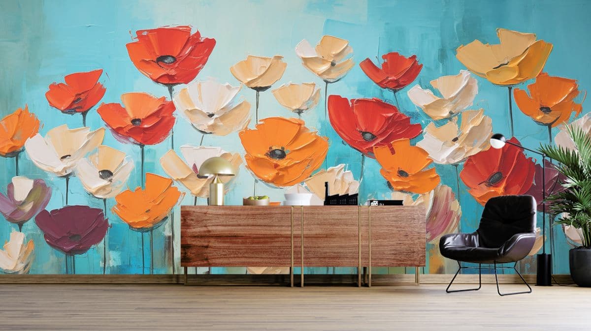 Phool Rang, Floral Painting Wallpaper Mural shown in a room