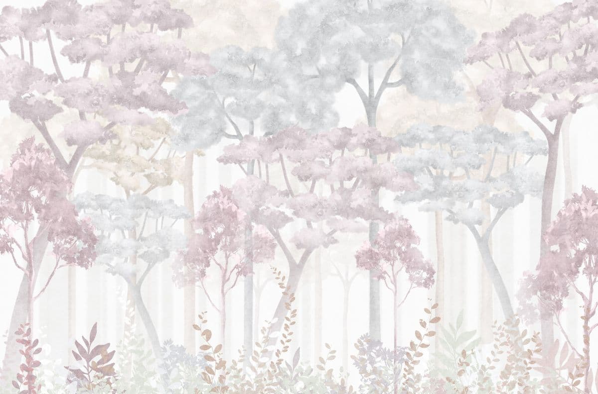 Serene Trees, Colorful Forest Wallpaper pattern detail