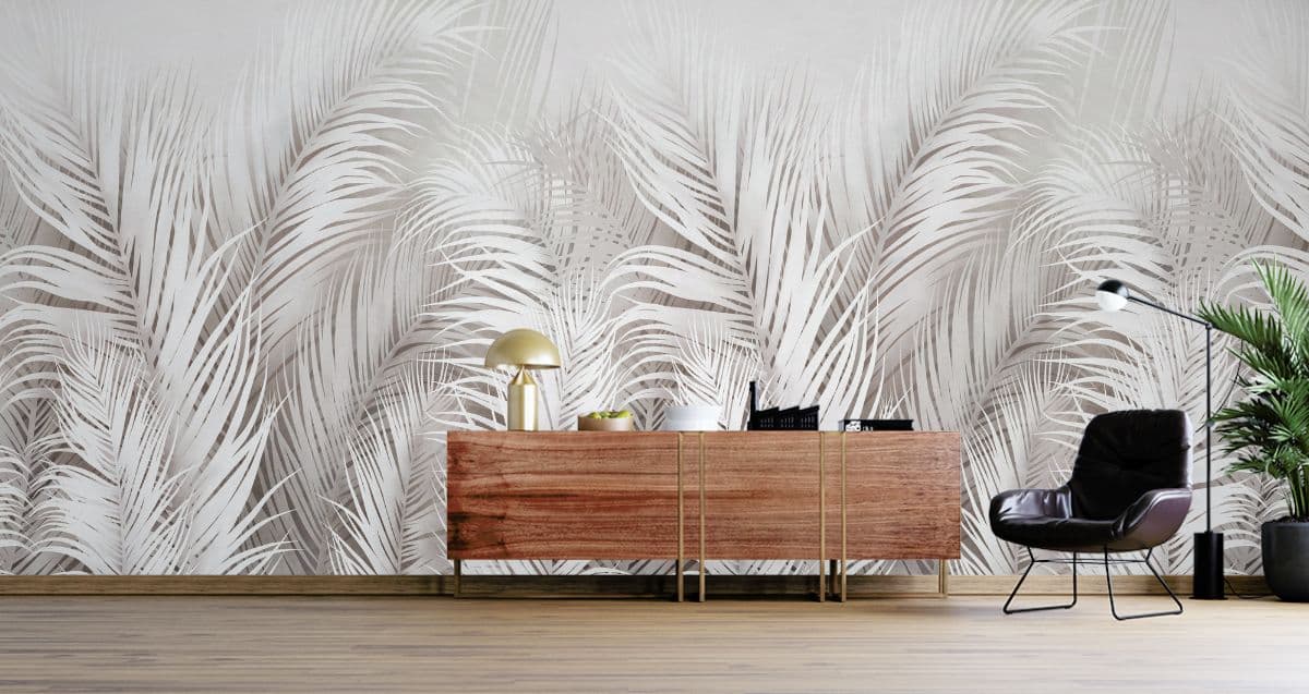 Soft Breeze Palm Leaves Wallpaper Mural shown in a room