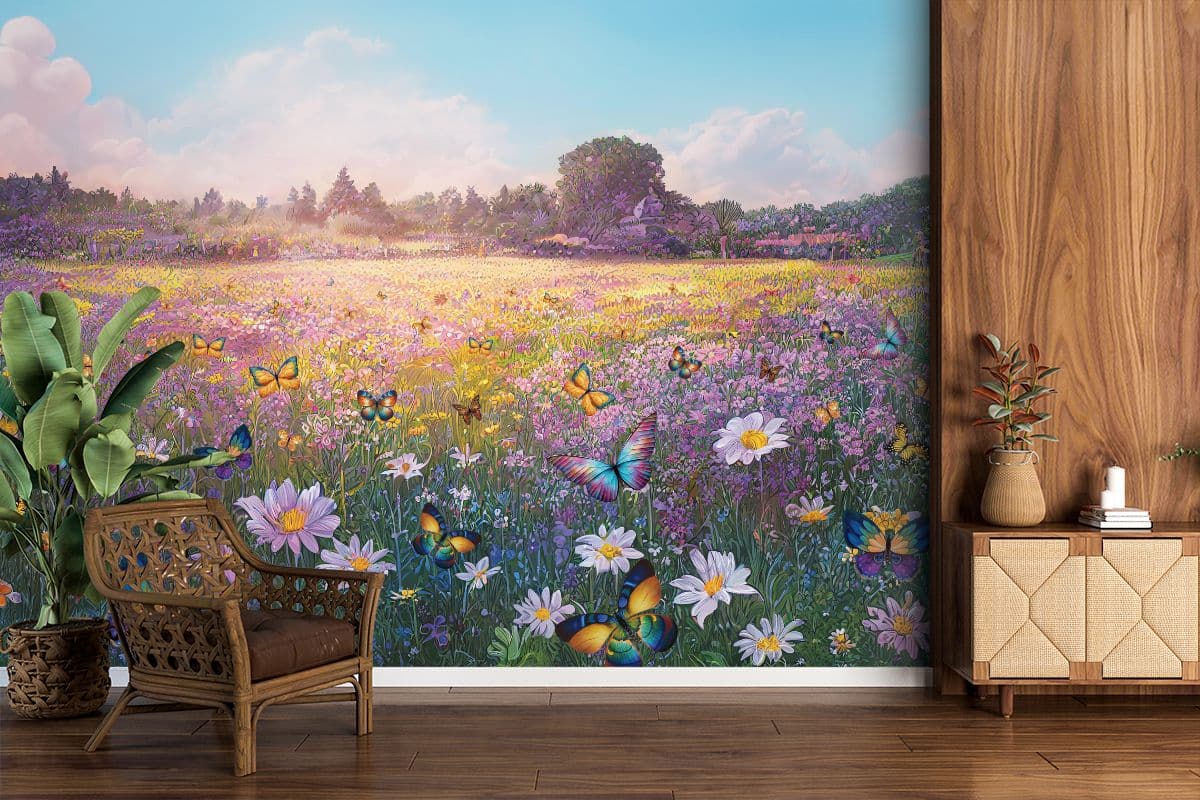Titli, Butterfly Haven Meadow Wallpaper Mural shown in a room