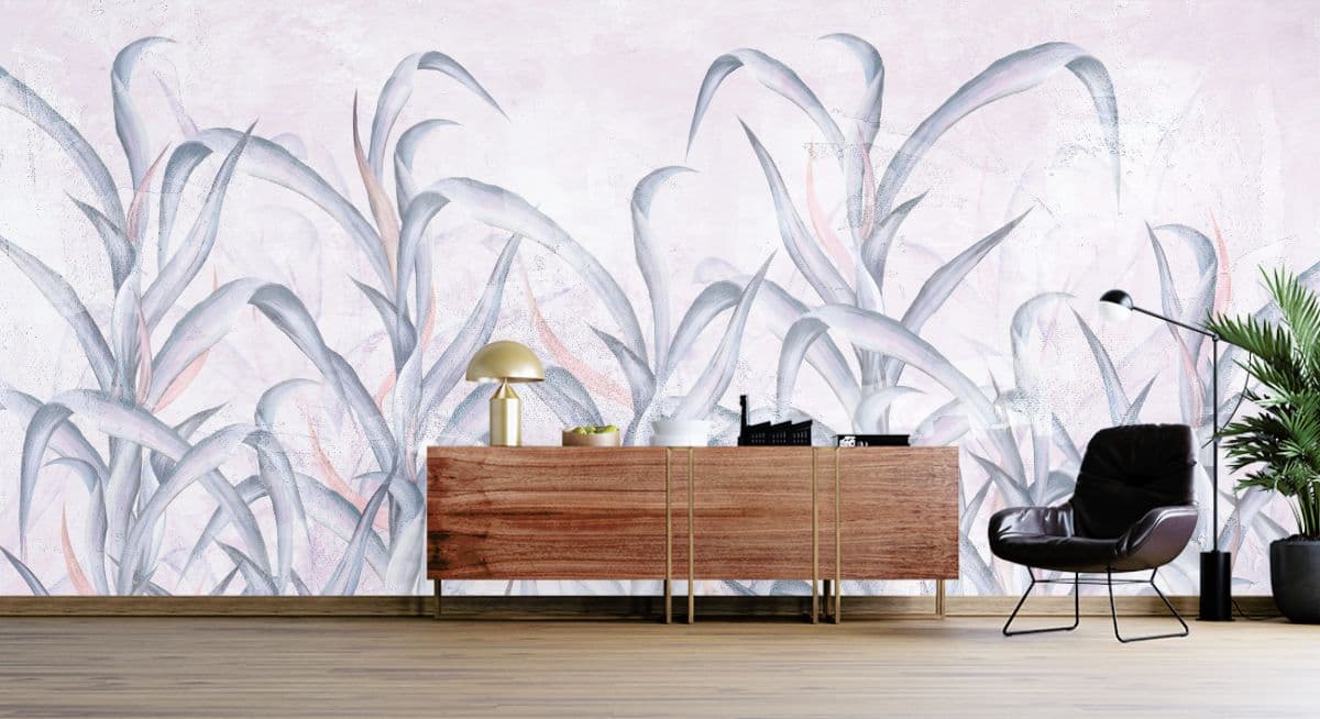 Tropical Breeze Leaves Wallpaper Mural shown in a room