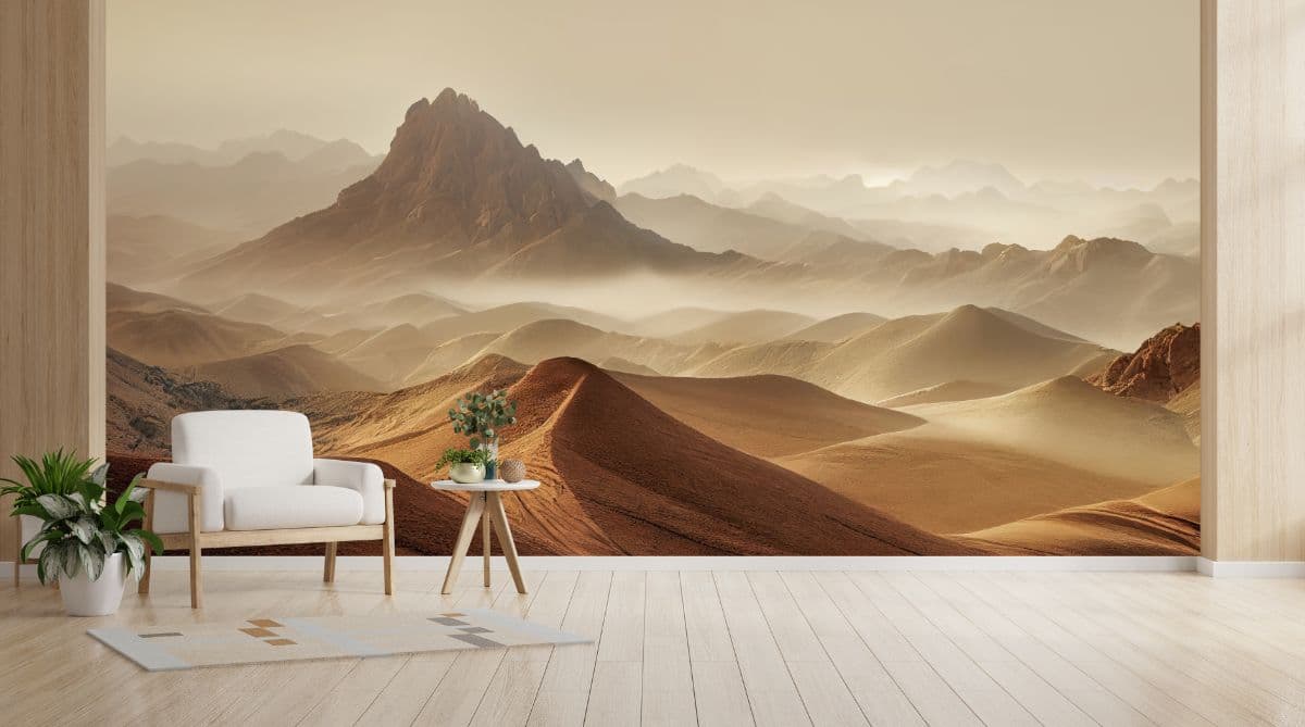 Yama, Majestic Peaks Panorama Wallpaper Mural shown in a room