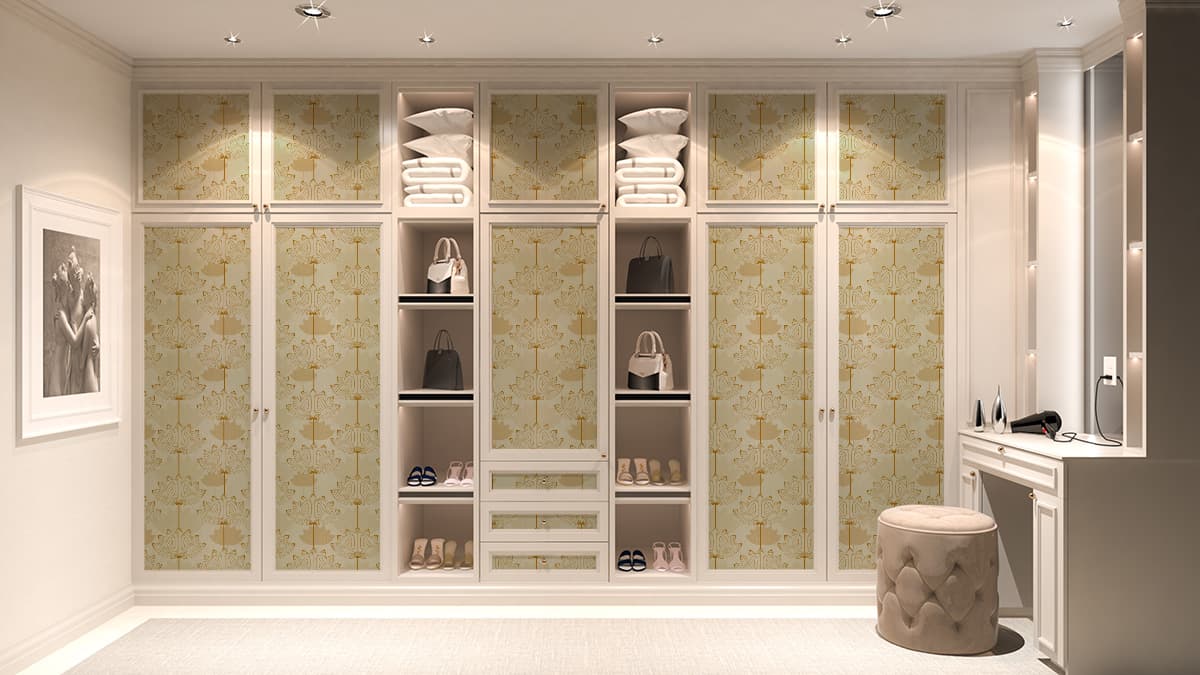 Golden Lotus Hues Furniture Wallpaper shown in a room