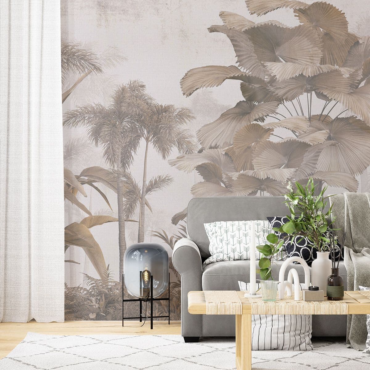Cozy Palm Retreat Wallpaper Mural shown in a room