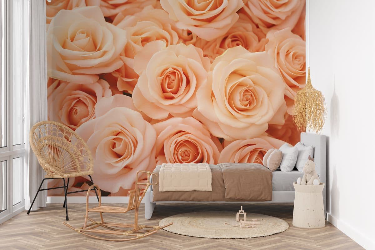 Gulāba, Elegant Rose Wallpaper Mural shown in a room