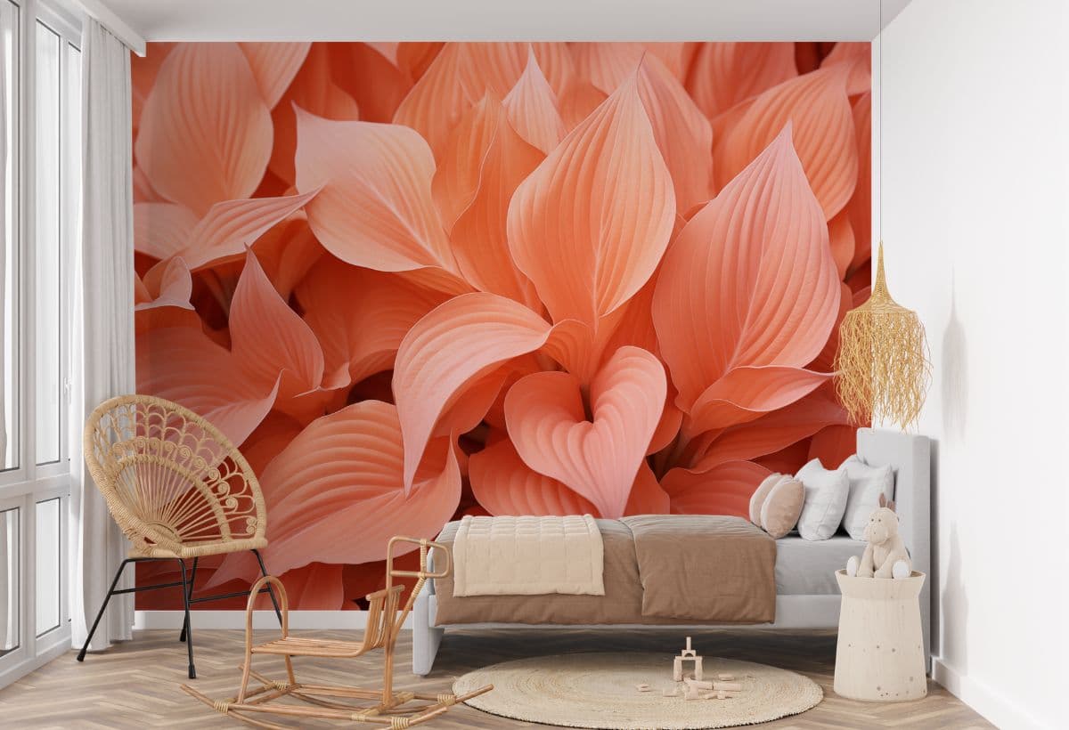 Peach Blossom Serenity, Luxe Wallpaper Mural shown in a room