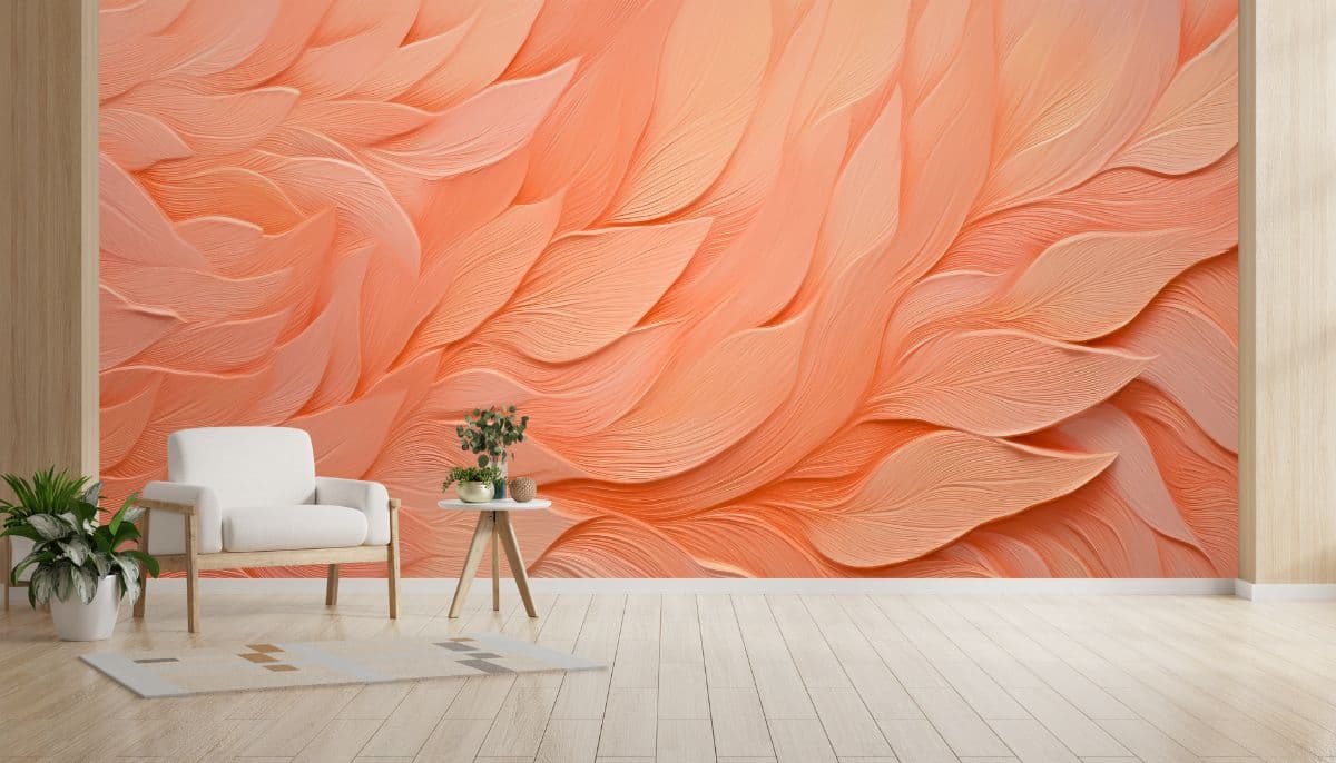 Peach Tender Featherscape Wallpaper Mural shown in a room