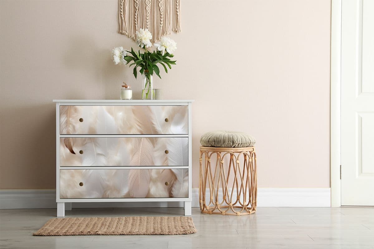 Beautiful Feather Texture Furniture Wallpaper shown in a room