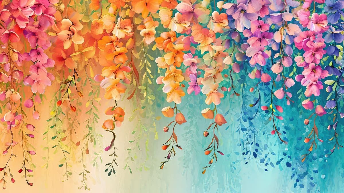 Beautiful Hanging Flowers Furniture Wallpaper pattern detail