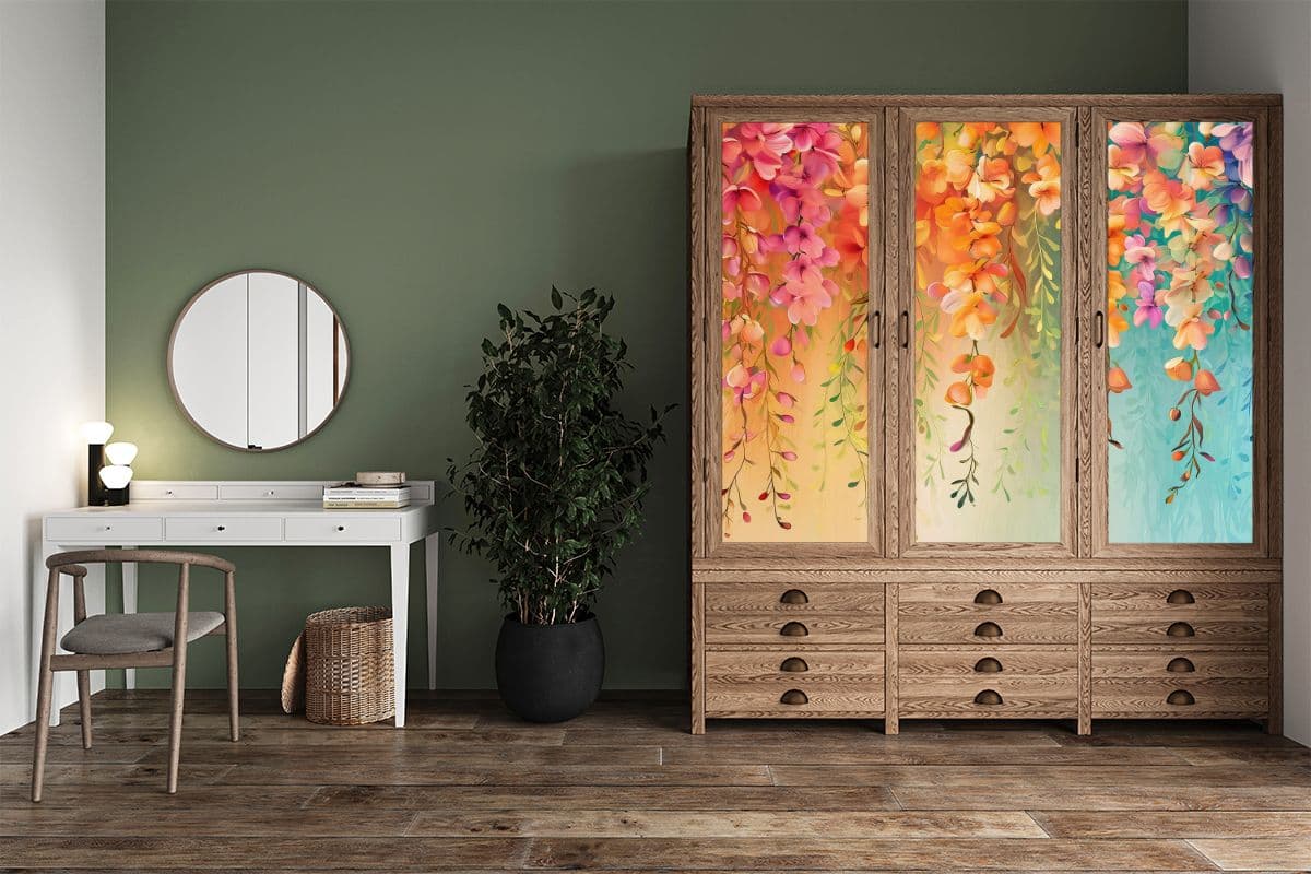 Beautiful Hanging Flowers Furniture Wallpaper shown in a room