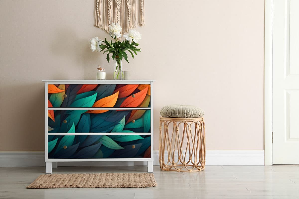 Colorful Leaves Furniture Wallpaper shown in a room