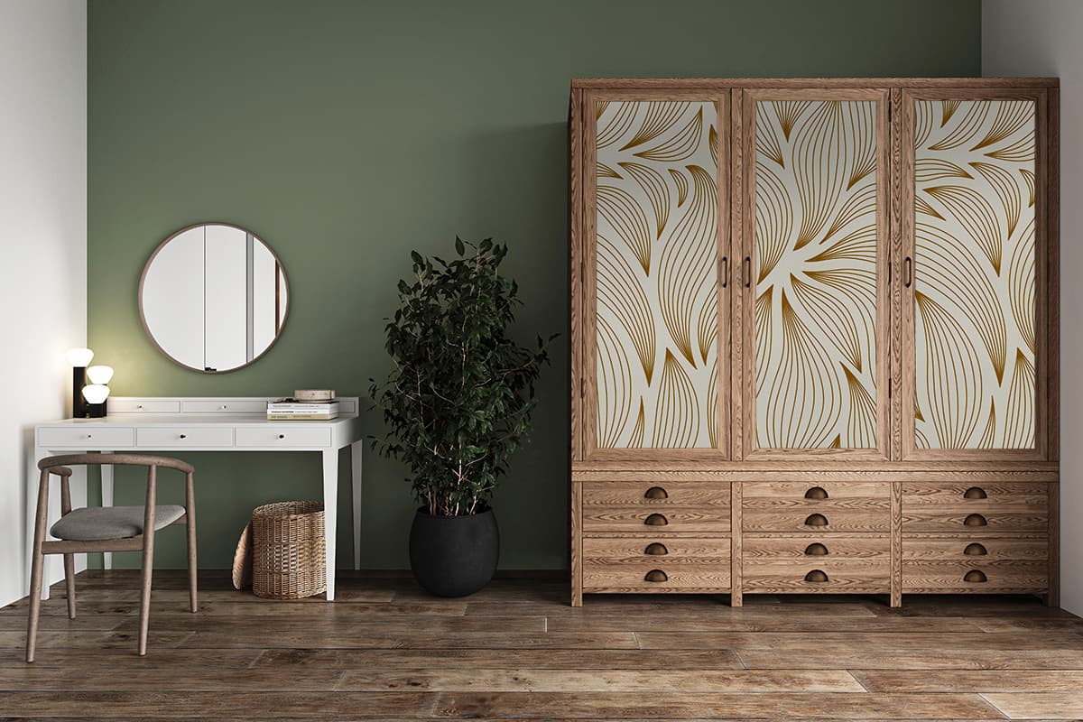 Golden Leaves Furniture Wallpaper shown in a room