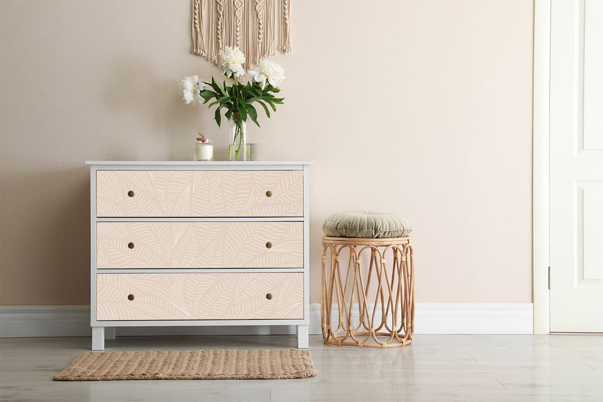 Modern Golden Leaves Furniture Wallpaper shown in a room