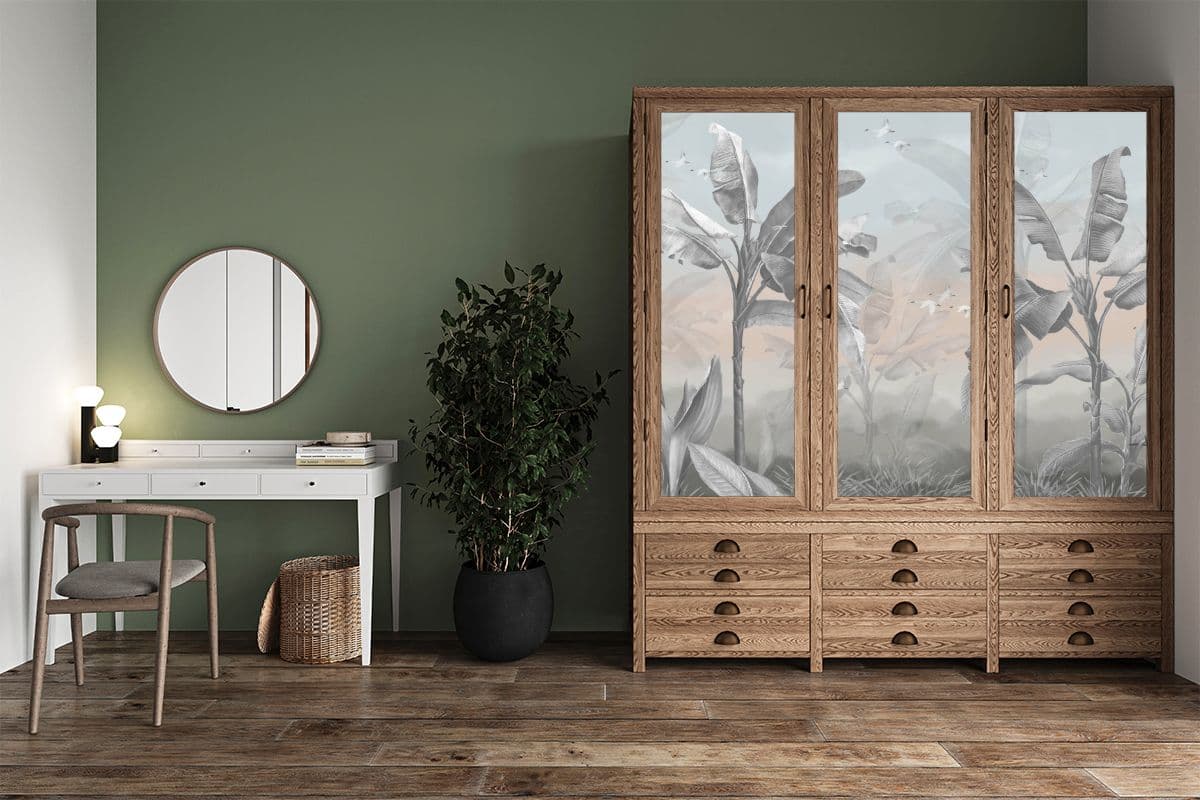 Serene Banana Trees Furniture Wallpaper shown in a room