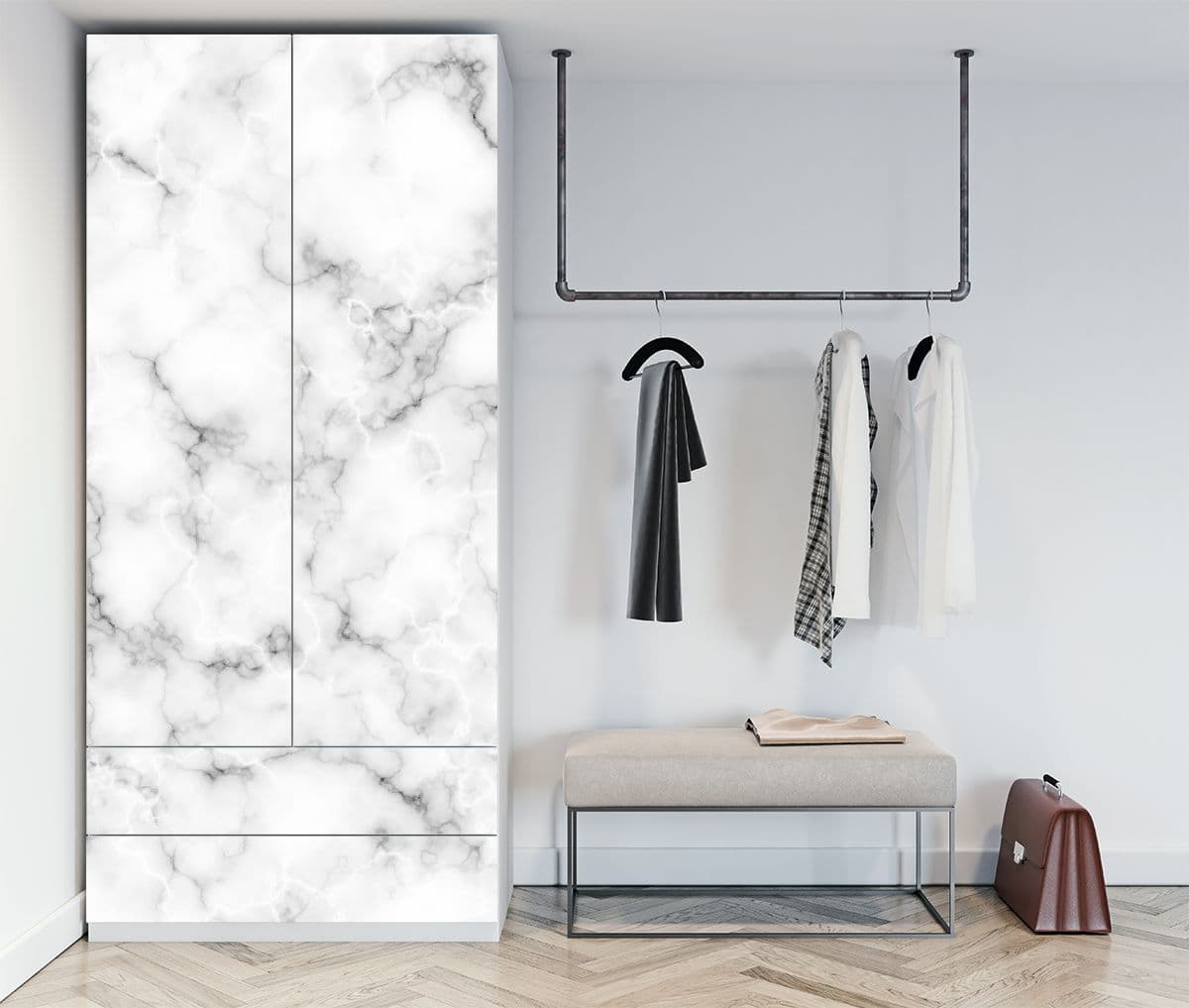 White Marble Furniture Wallpaper shown in a room