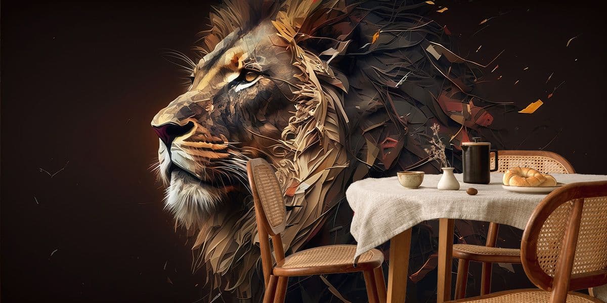 Sherdil, Majestic Lion Art Wallpaper Mural shown in a room