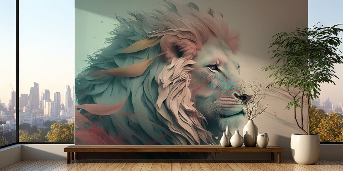 Singham, Lion Abstract Wallpaper Mural shown in a room